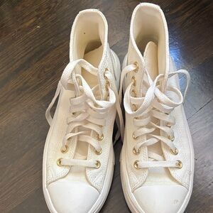 Converse girls White High-Top Sneakers with Gold Accents